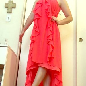 Neon pink high low dress
